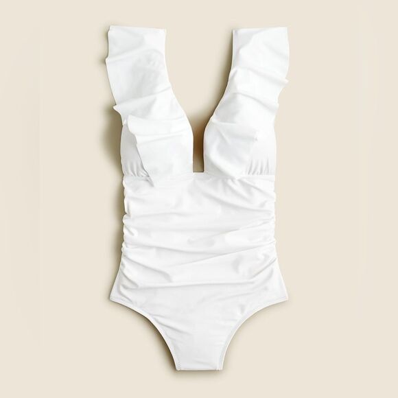 NWT J CREW Ruched ruffle one-piece swimsuit in white - Picture 4 of 7